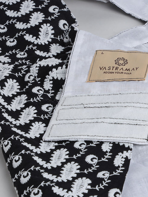 Dogs' Black Chikankari Flared Dress With Attached Bow